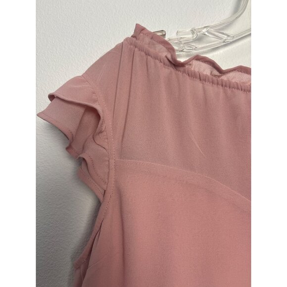 Vintage Pink Ruffled Cap Sleeve Blouse Womens Top Lined Adj Whimsy Fairy Cottag - Picture 9 of 10